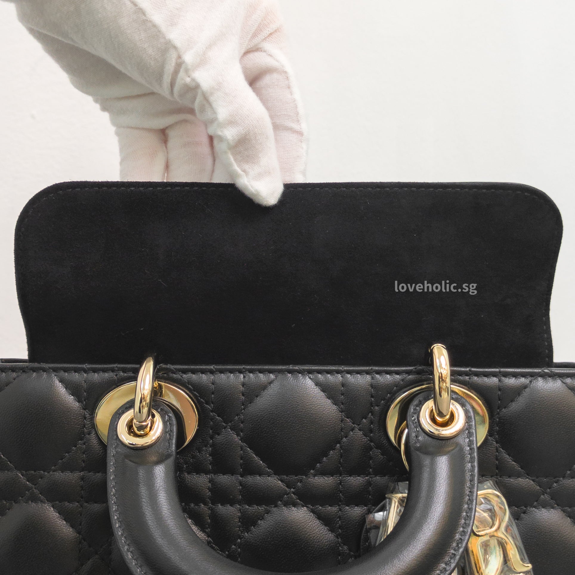 Dior Lady D-Joy Small | Black Lambskin Light Gold Hardware-details