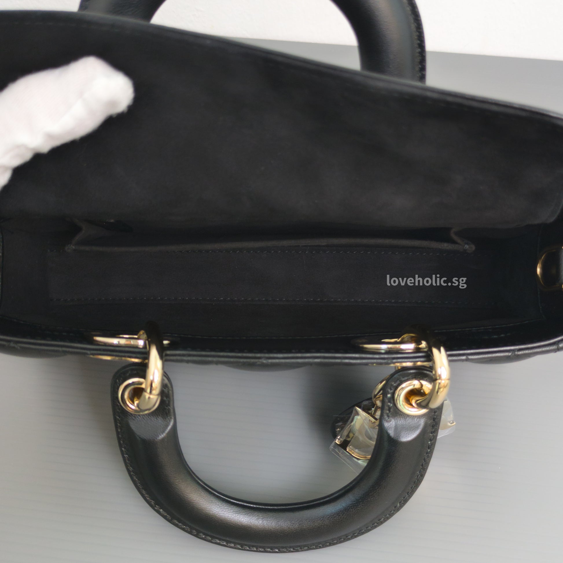 Dior Lady D-Joy Small | Black Lambskin Light Gold Hardware-details
