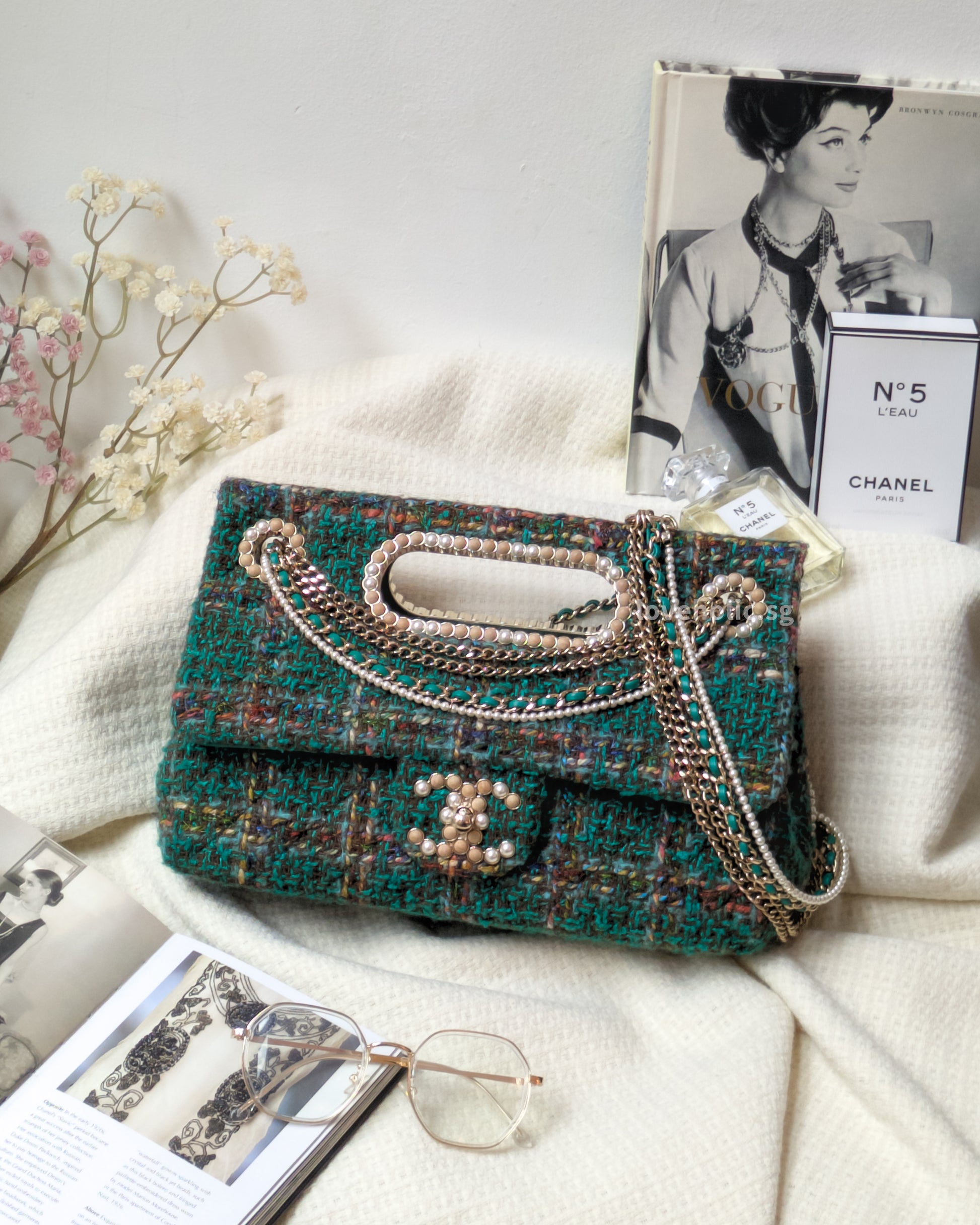Chanel Flap Bag Metiers d'Art | Paris-Dakar Green Tweed Gold Hardware-front