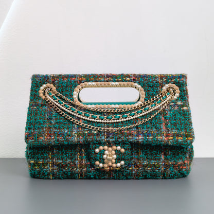 Chanel Flap Bag Metiers d'Art | Paris-Dakar Green Tweed Gold Hardware-front1