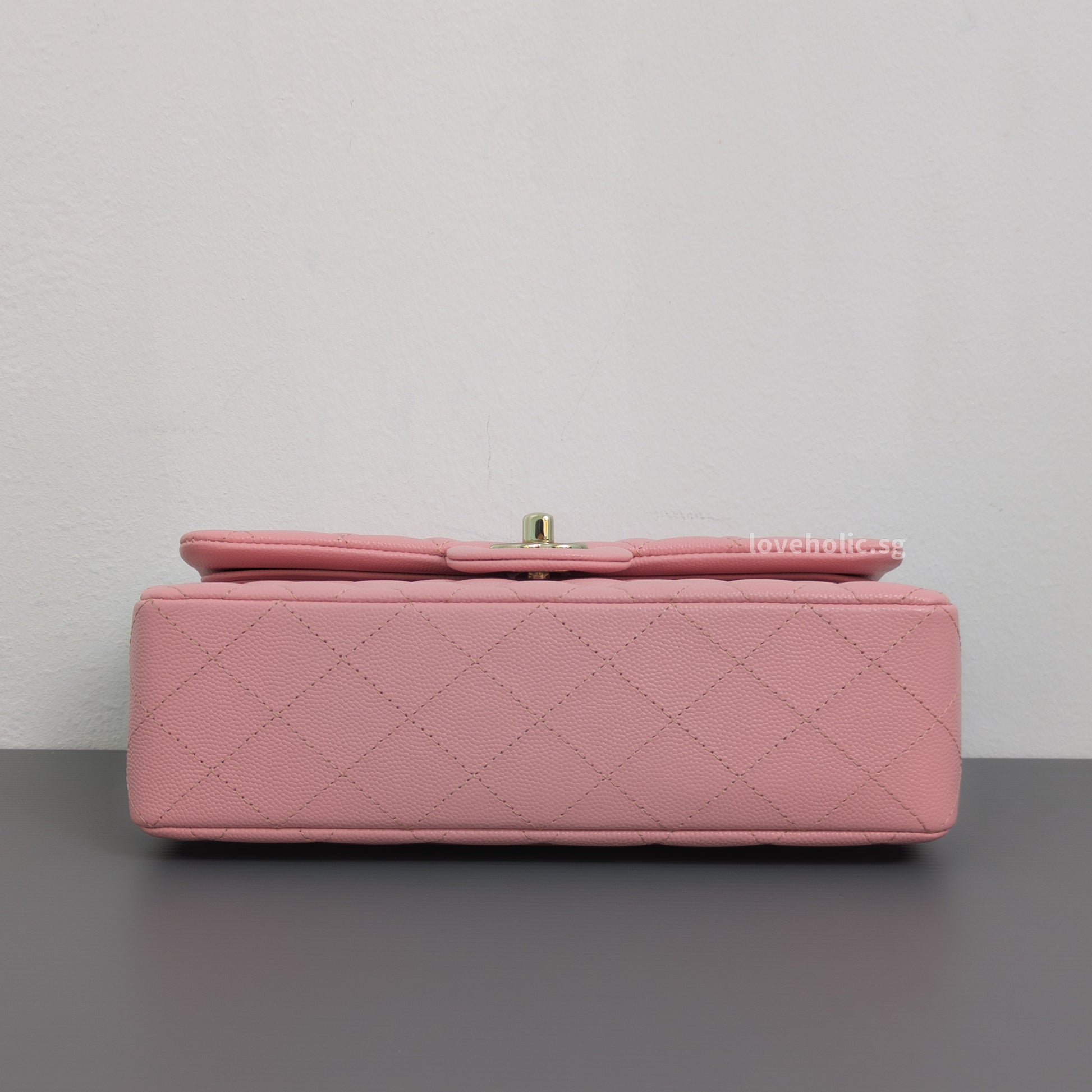 Chanel Classic Flap Small | 22C Sakura Pink Caviar Light Gold Hardware-details