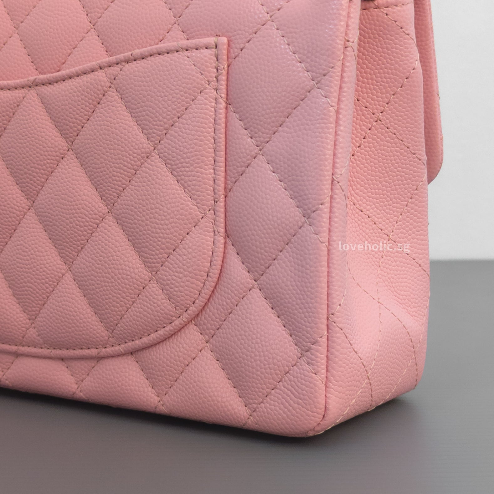 Chanel Classic Flap Small | 22C Sakura Pink Caviar Light Gold Hardware-details