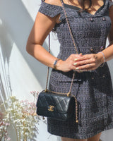 Chanel 24C Double Pearl Flap Bag Black Calfskin Brushed Gold Hardware-model