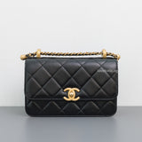 Chanel 24C Double Pearl Flap Bag Black Calfskin Brushed Gold Hardware-front1
