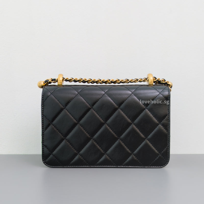 Chanel 24C Double Pearl Flap Bag Black Calfskin Brushed Gold Hardware-back
