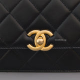 Chanel 24C Double Pearl Flap Bag Black Calfskin Brushed Gold Hardware-details