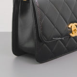Chanel 24C Double Pearl Flap Bag Black Calfskin Brushed Gold Hardware-details