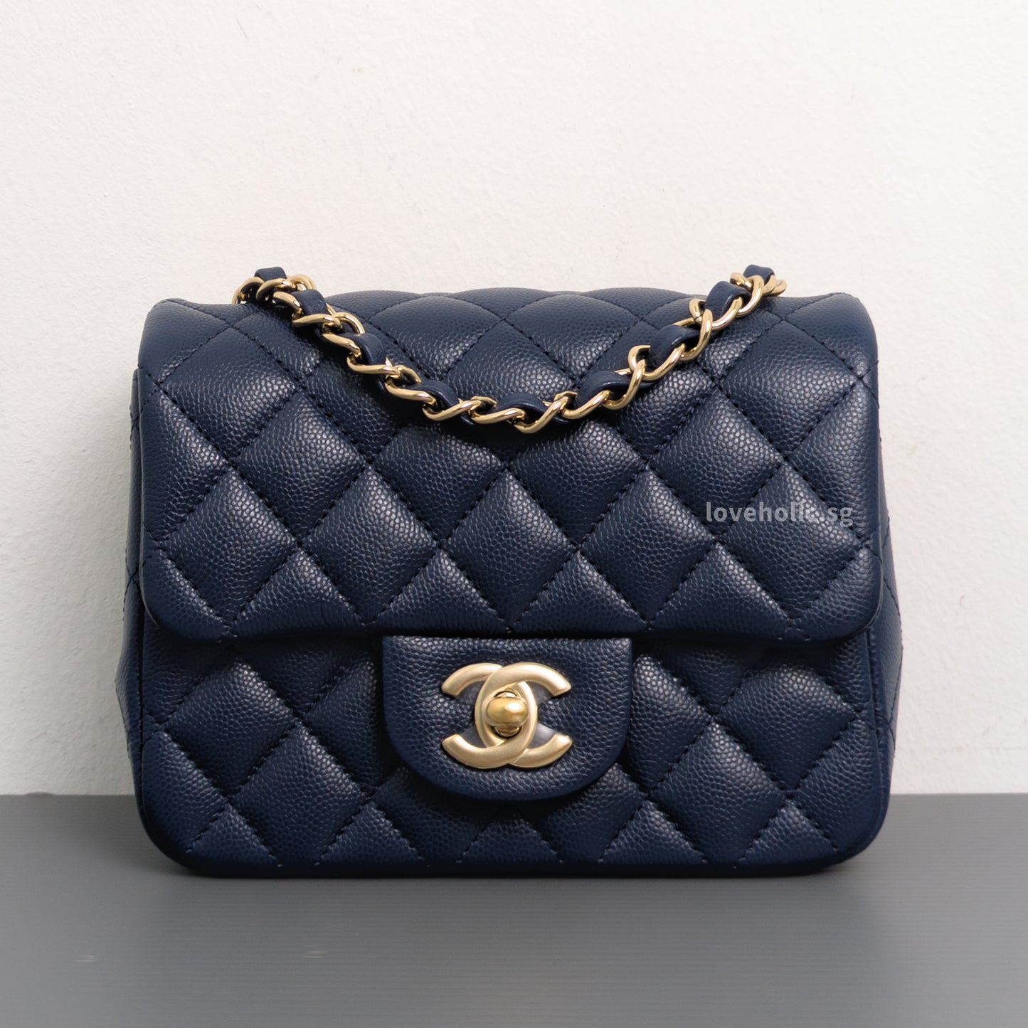 Chanel Classic Flap Mini Square | 17B Navy Blue  Caviar Light Gold Hardware-front1