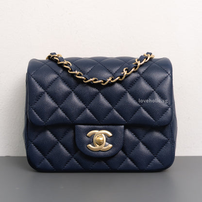 Chanel Classic Flap Mini Square | 17B Navy Blue  Caviar Light Gold Hardware-front1