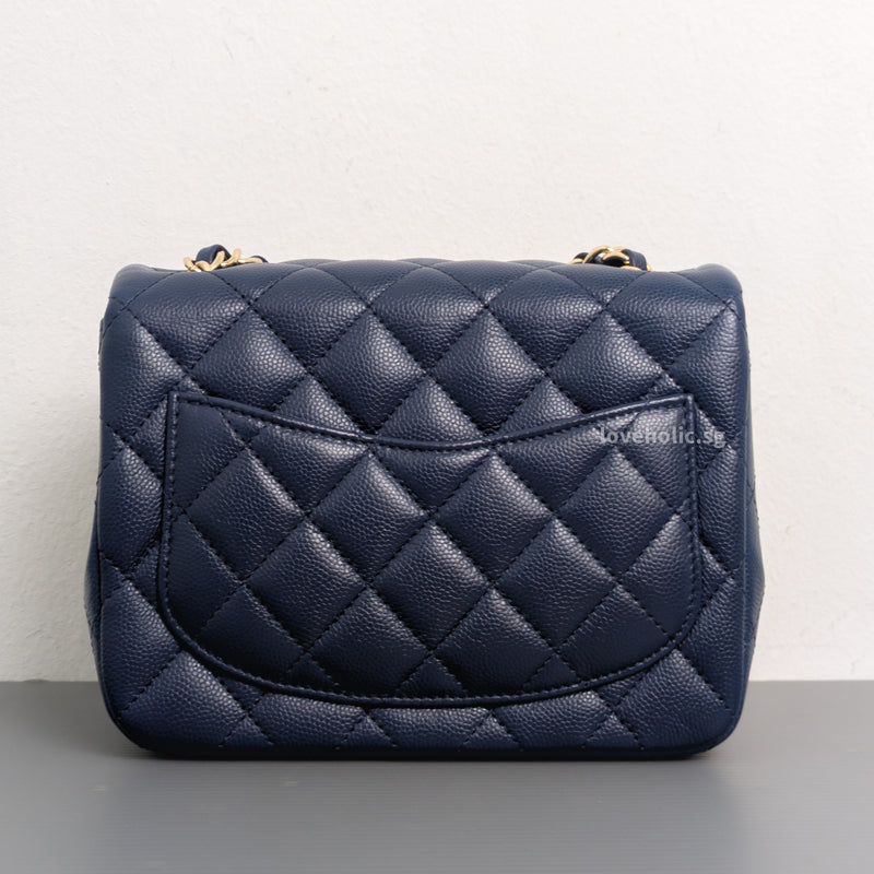 Chanel Classic Flap Mini Square | 17B Navy Blue  Caviar Light Gold Hardware-back