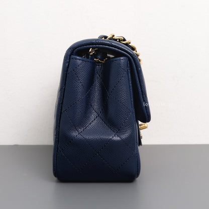 Chanel Classic Flap Mini Square | 17B Navy Blue  Caviar Light Gold Hardware-side