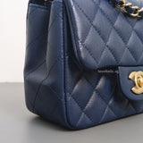 Chanel Classic Flap Mini Square | 17B Navy Blue  Caviar Light Gold Hardware-details