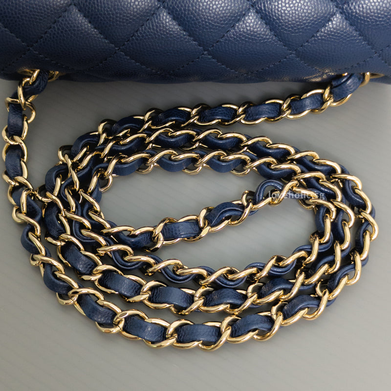 Chanel Classic Flap Mini Square | 17B Navy Blue  Caviar Light Gold Hardware-details