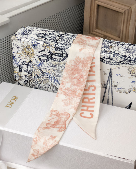 Dior Twilly Toile de Jouy Sauvage Mitzah Scarf | Pink/ Ivory -front