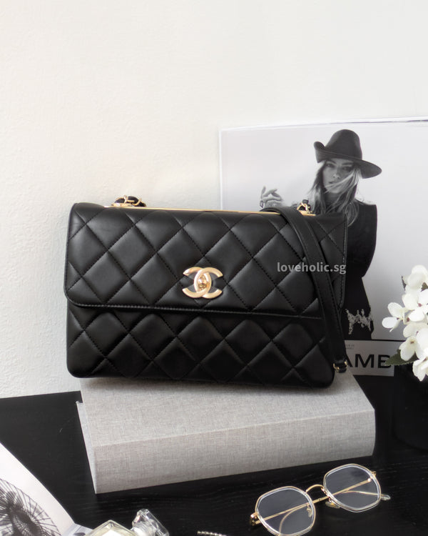 Chanel Trendy CC Flap Bag | Black Lambskin Light Gold Hardware-front