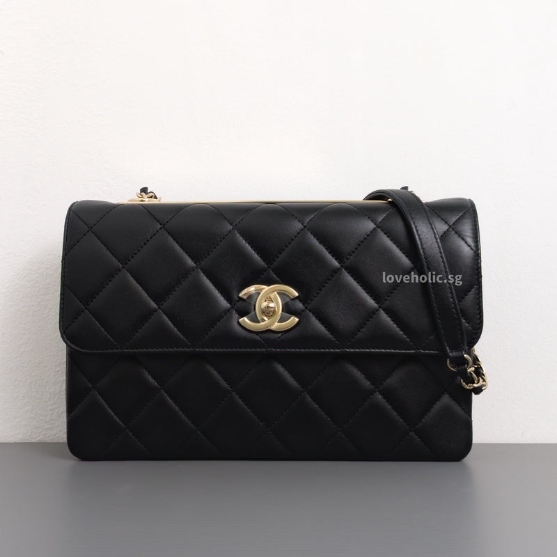 Chanel Trendy CC Flap Bag | Black Lambskin Light Gold Hardware-front1