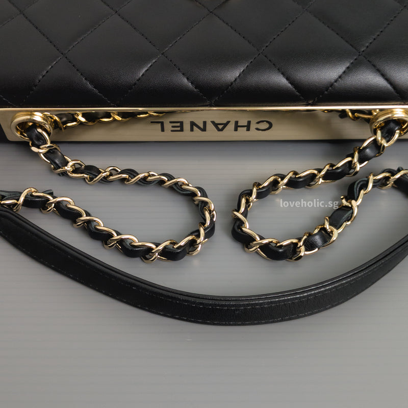 Chanel Trendy CC Flap Bag | Black Lambskin Light Gold Hardware-details