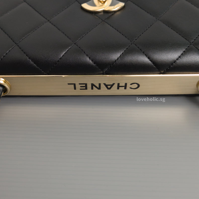 Chanel Trendy CC Flap Bag | Black Lambskin Light Gold Hardware-details