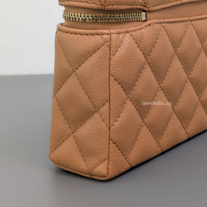 Chanel Top Handle Vanity On Chain LP | 25B Caramel Caviar Light Gold Hardware-details