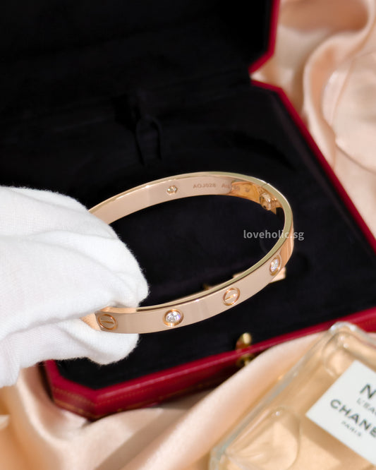 Cartier Love Bracelet Classic with 4 Diamonds Size 16 | 18K Rose Gold-model