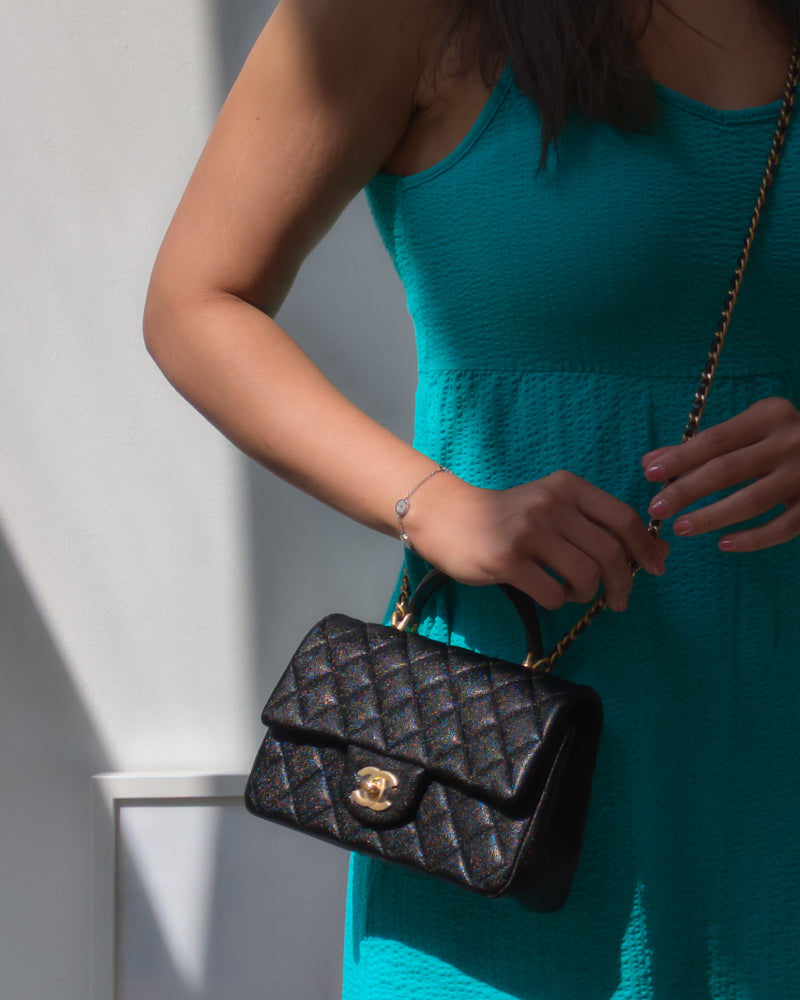 Chanel Mini Rectangle with Top Handle 21S Black Caviar Gold Hardware-model