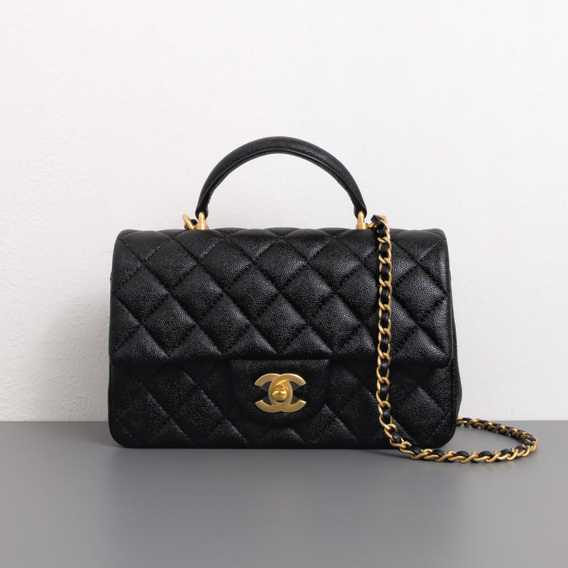 Chanel Mini Rectangle with Top Handle 21S Black Caviar Gold Hardware-front1