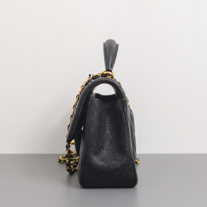 Chanel Mini Rectangle with Top Handle 21S Black Caviar Gold Hardware-side