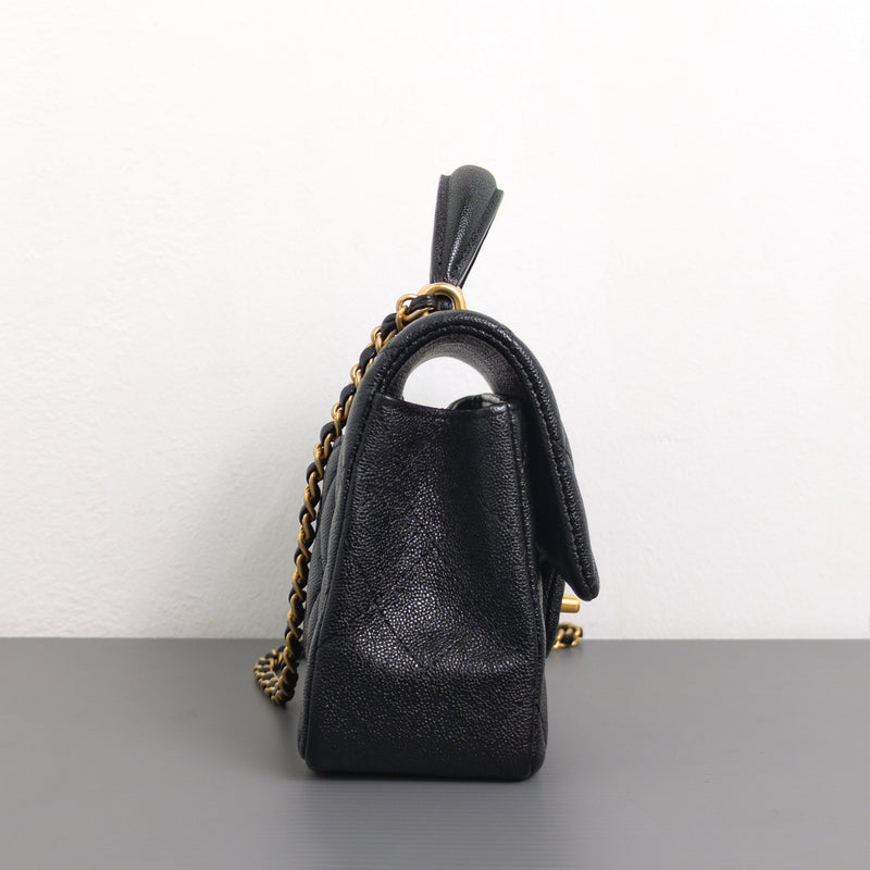 Chanel Mini Rectangle with Top Handle 21S Black Caviar Gold Hardware-details