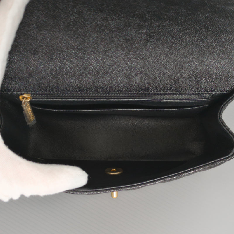 Chanel Mini Rectangle with Top Handle 21S Black Caviar Gold Hardware-details