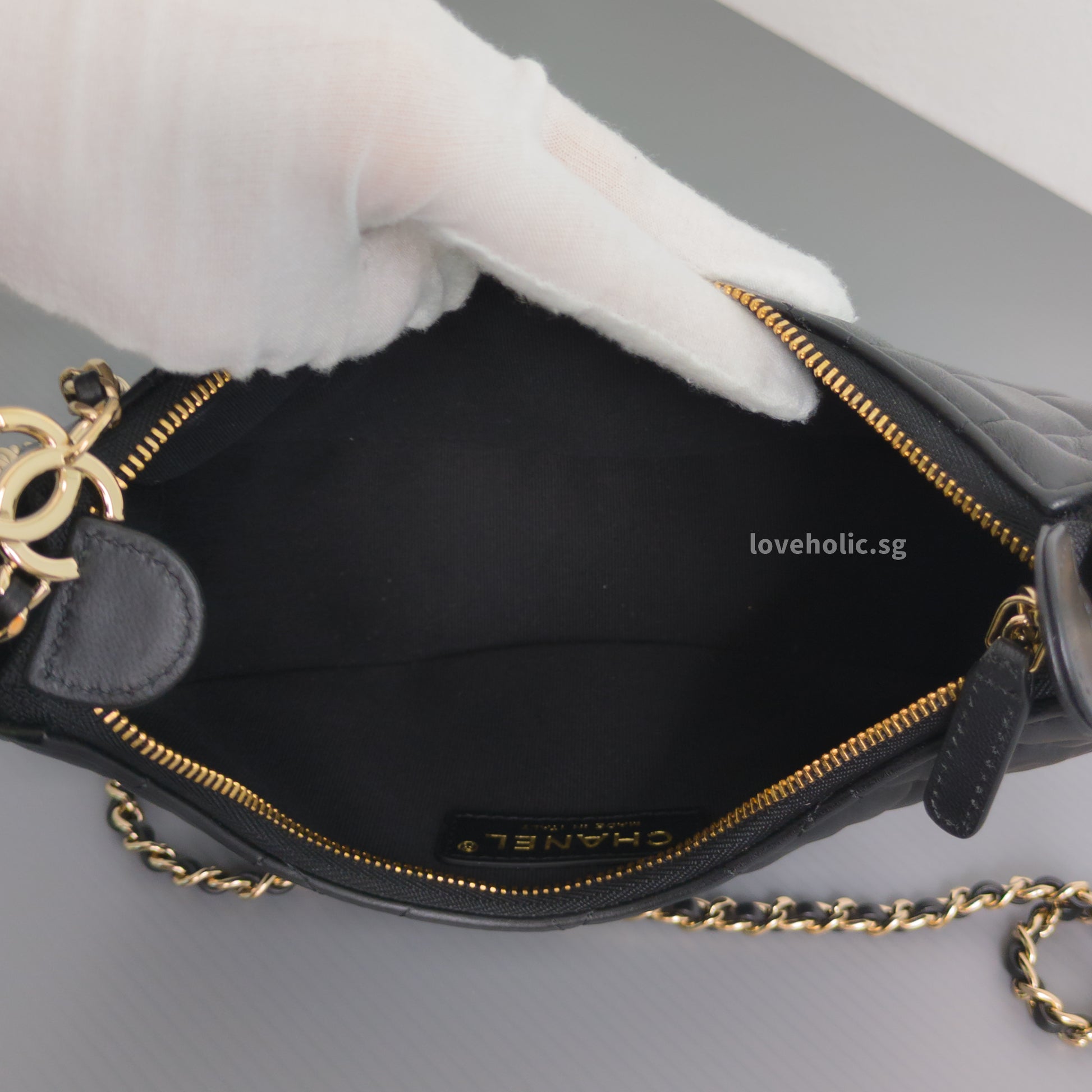 Chanel Half Moon Hobo Bag 23P Black Lambskin Light Gold Hardware-details