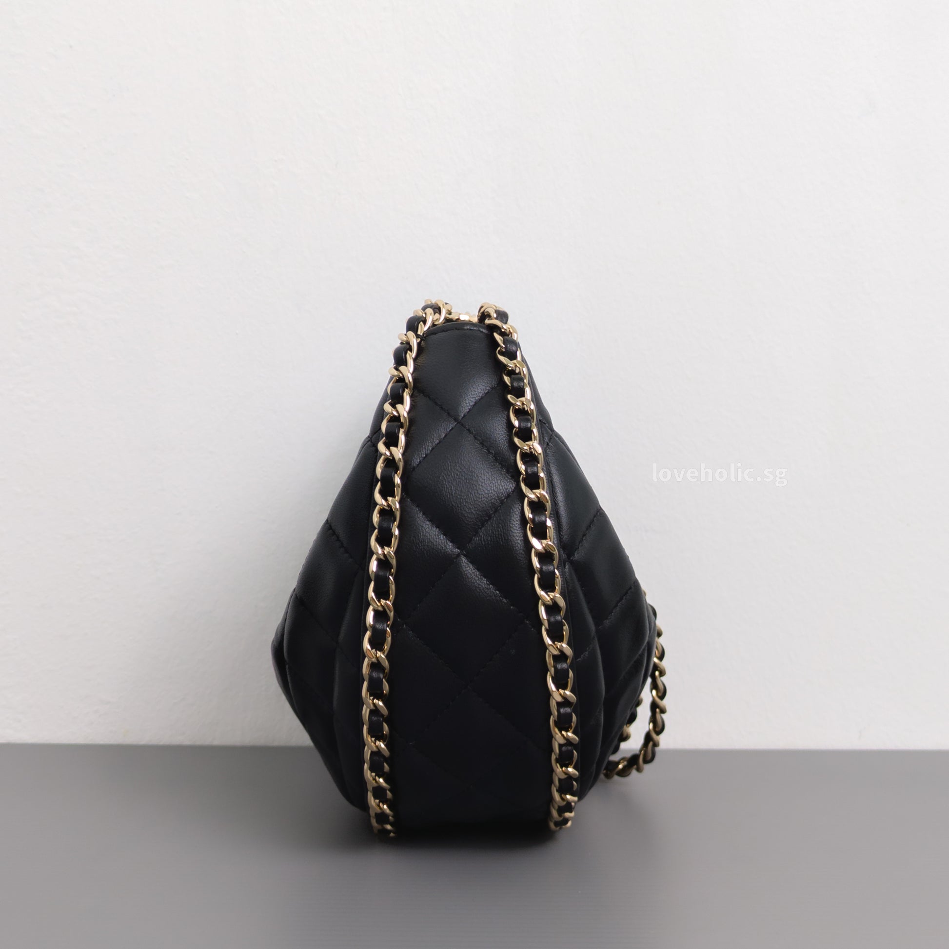 Chanel Half Moon Hobo Bag 23P Black Lambskin Light Gold Hardware-details