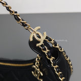 Chanel Half Moon Hobo Bag 23P Black Lambskin Light Gold Hardware-details