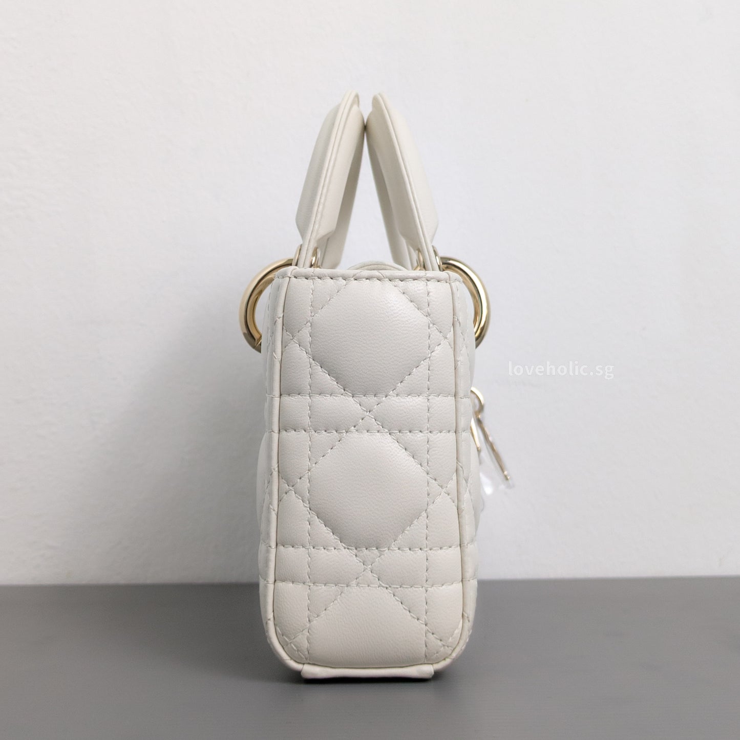 Dior Lady D-Joy Small | Latte Lambskin Light Gold Hardware-side