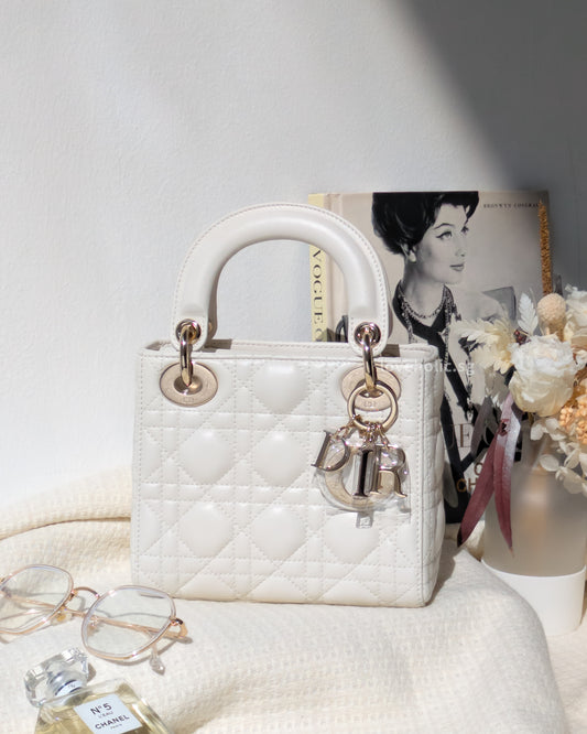 Dior Lady Dior Mini | Latte Lambskin Light Gold Hardware-front