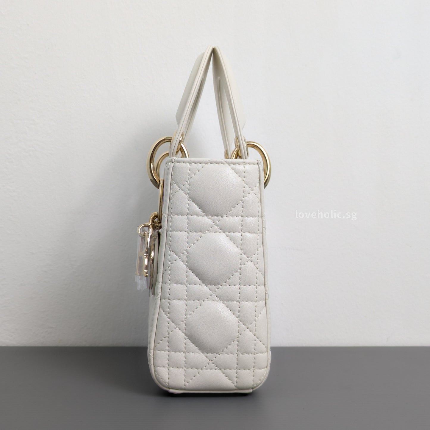 Dior Lady Dior Mini | Latte Lambskin Light Gold Hardware-side