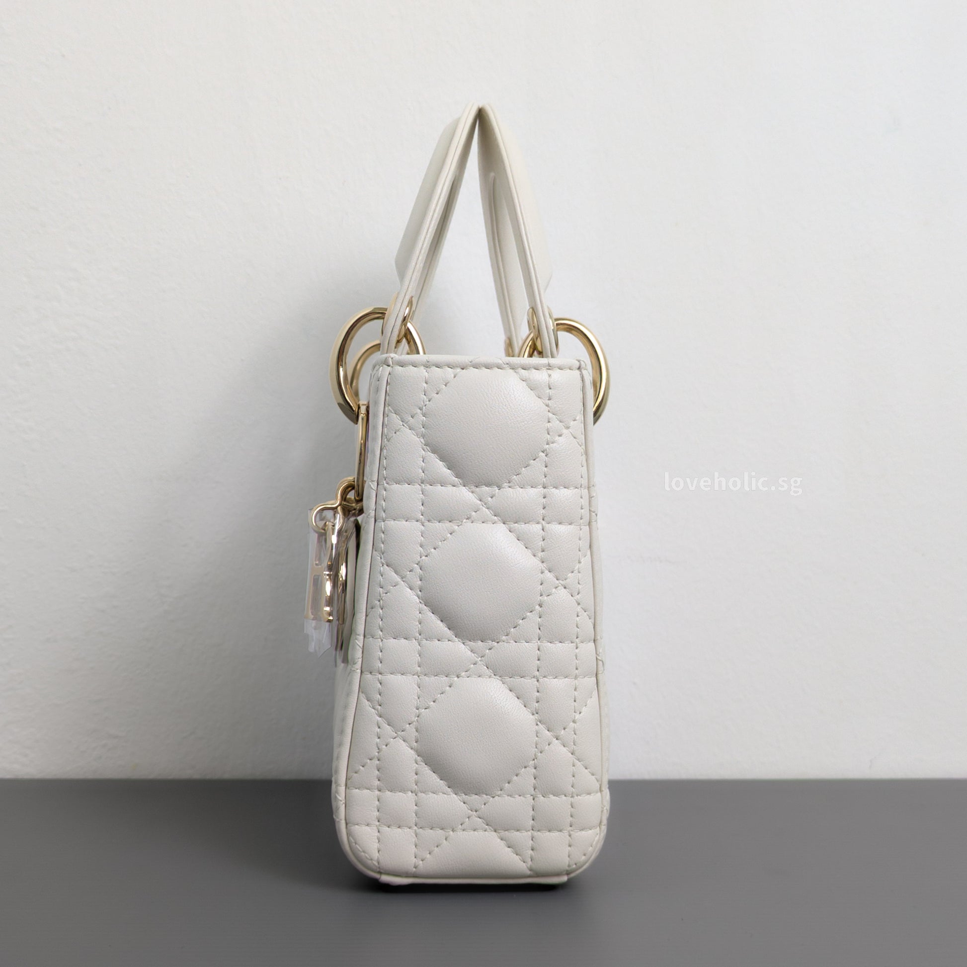 Dior Lady Dior Mini | Latte Lambskin Light Gold Hardware-side