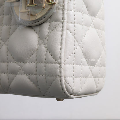 Dior Lady Dior Mini | Latte Lambskin Light Gold Hardware-details