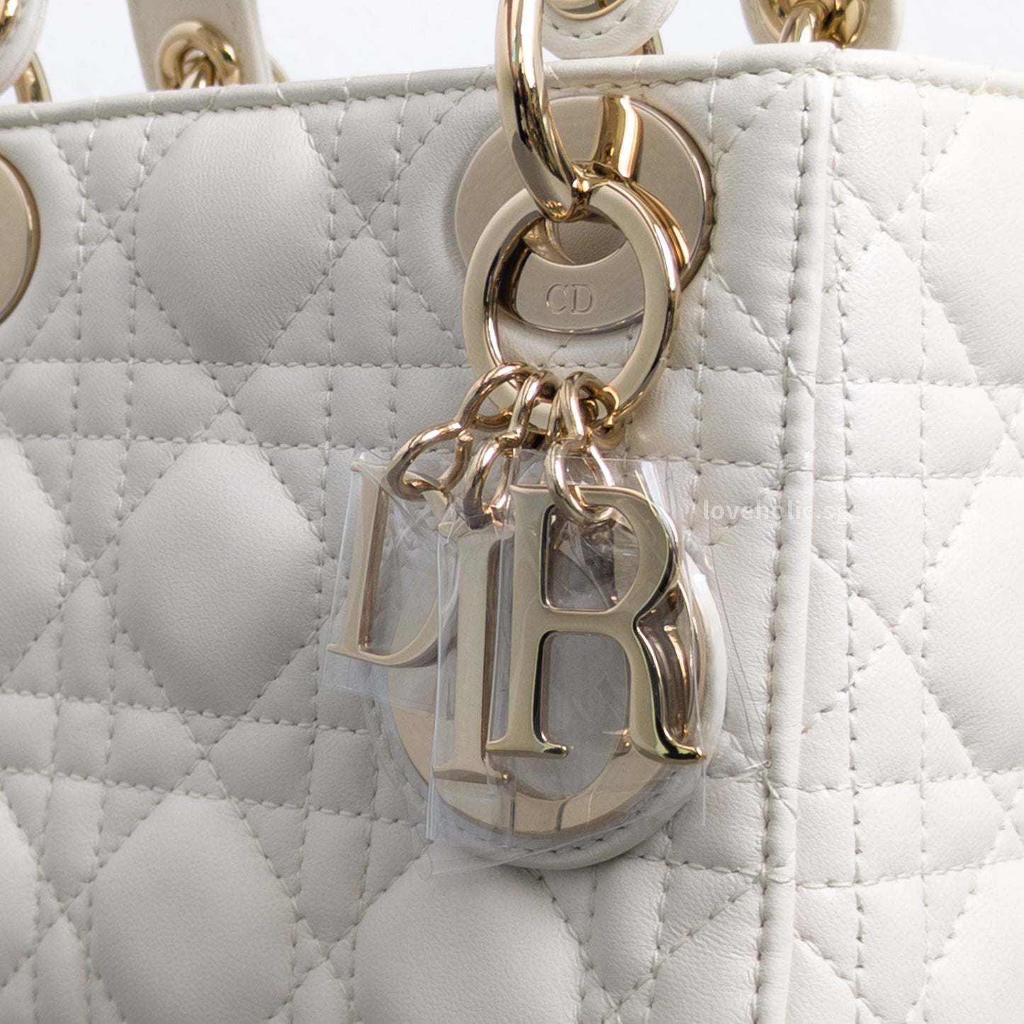 Dior Lady Dior Mini | Latte Lambskin Light Gold Hardware-details