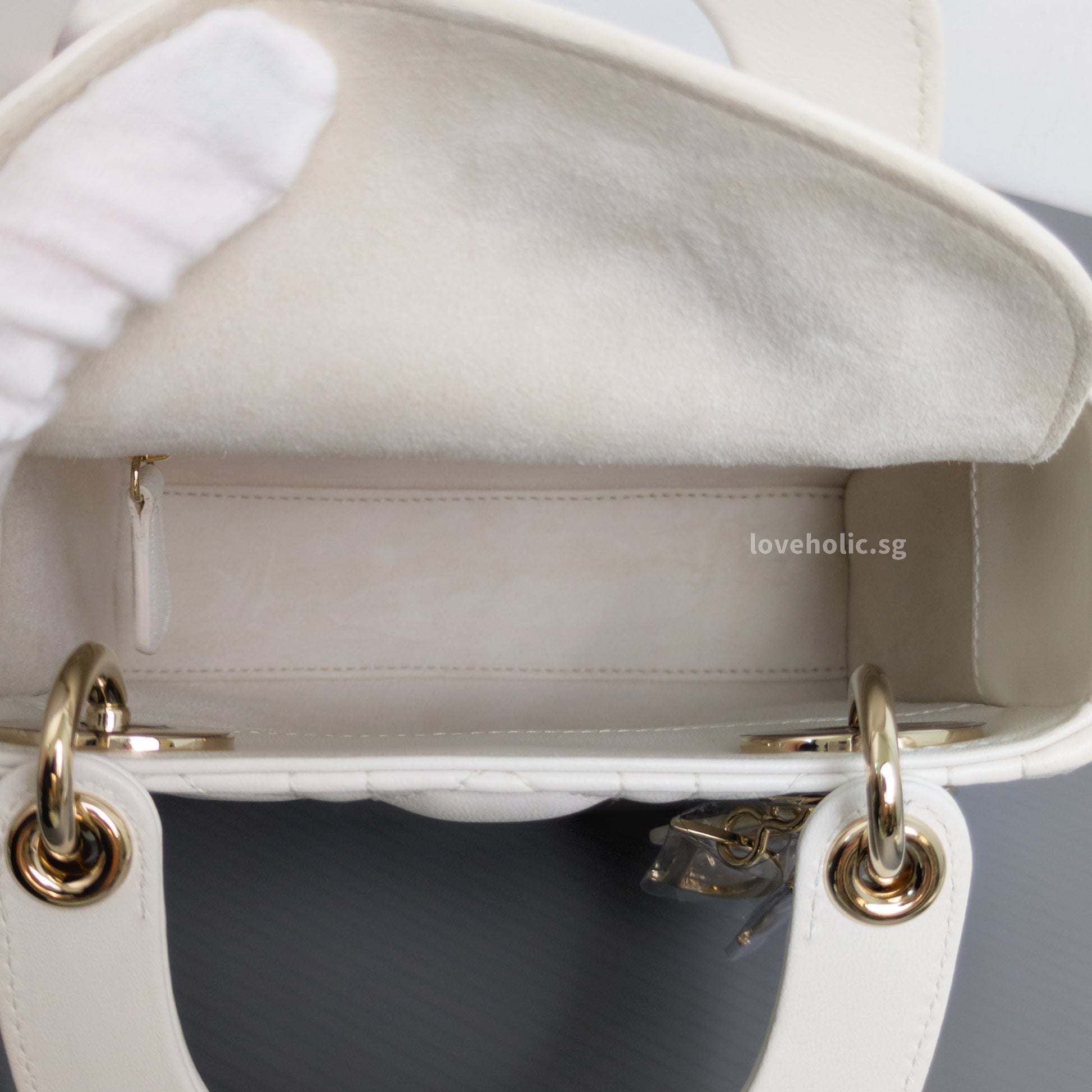 Dior Lady Dior Mini | Latte Lambskin Light Gold Hardware-details