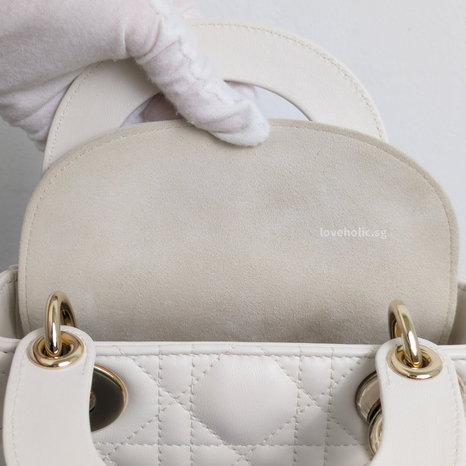 Dior Lady Dior Mini | Latte Lambskin Light Gold Hardware-details