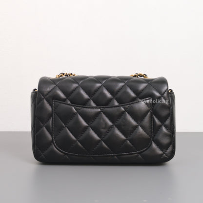 Chanel Mini Flap Bag 24K Black Lambskin Light Gold Hardware-back