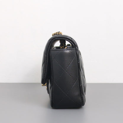 Chanel Mini Flap Bag 24K Black Lambskin Light Gold Hardware-side
