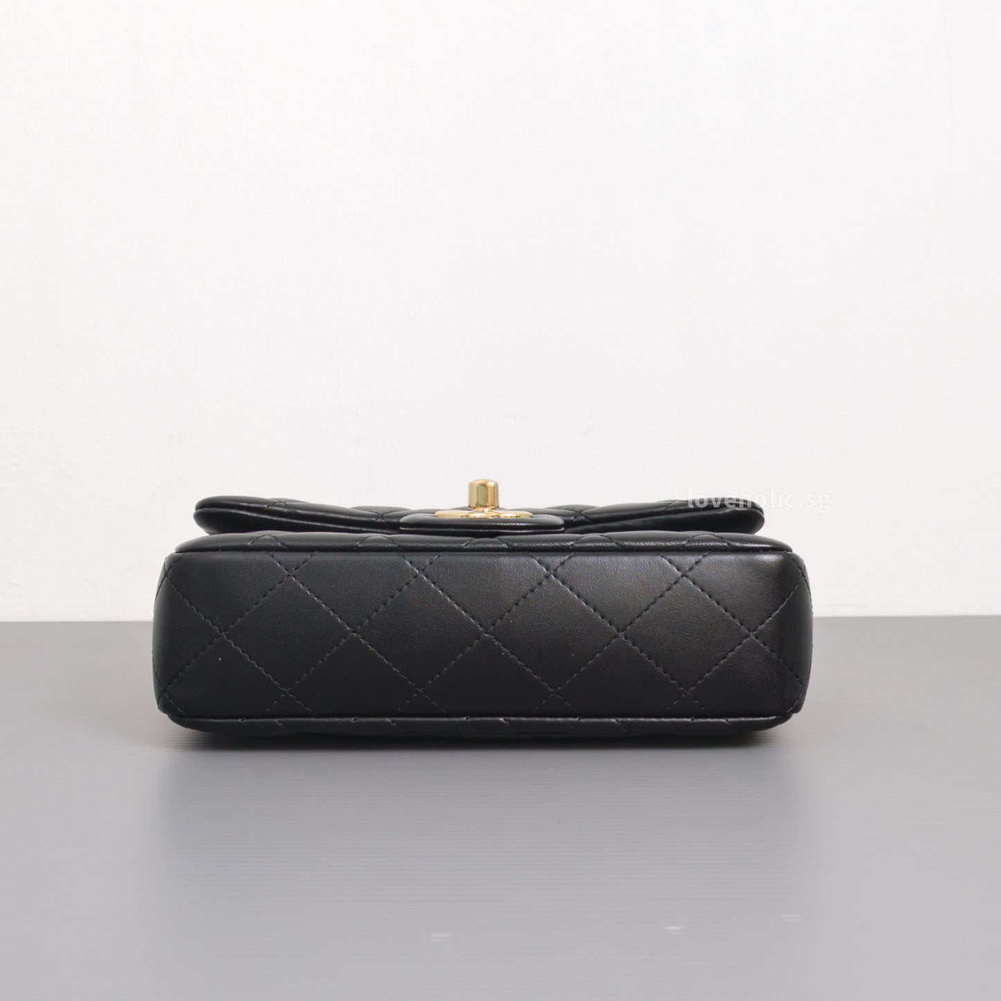 Chanel Mini Flap Bag 24K Black Lambskin Light Gold Hardware-details