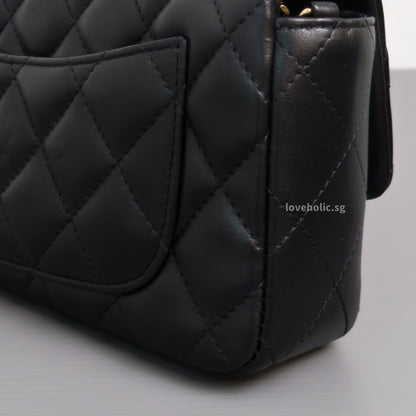 Chanel Mini Flap Bag 24K Black Lambskin Light Gold Hardware-details