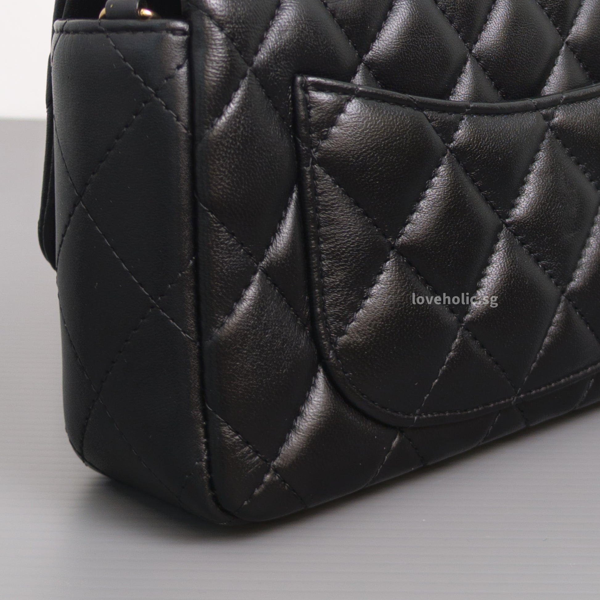 Chanel Mini Flap Bag 24K Black Lambskin Light Gold Hardware-details