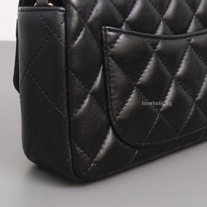 Chanel Mini Flap Bag 24K Black Lambskin Light Gold Hardware-details