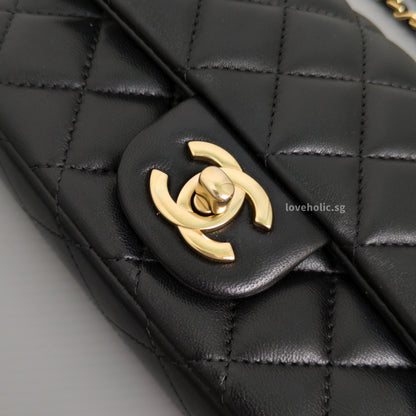 Chanel Mini Flap Bag 24K Black Lambskin Light Gold Hardware-details
