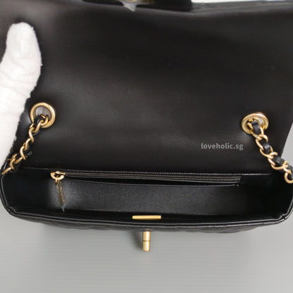 Chanel Mini Flap Bag 24K Black Lambskin Light Gold Hardware-details