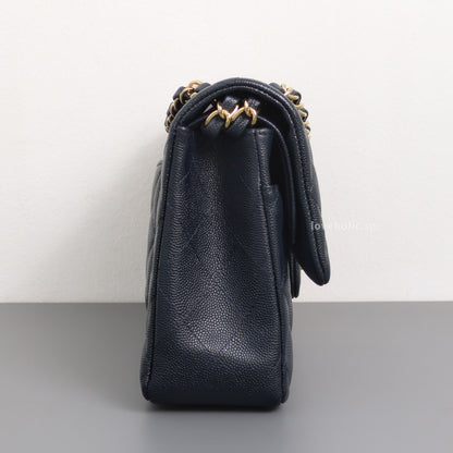 Chanel Classic Flap Medium | Midnight Blue Caviar Light Gold Hardware-details