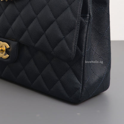 Chanel Classic Flap Medium | Midnight Blue Caviar Light Gold Hardware-details